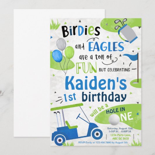 Boy Golf 1. Geburtstag Einladung (Vorne/Hinten)