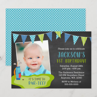 Boy Golf Birthday Party Foto Einladungen