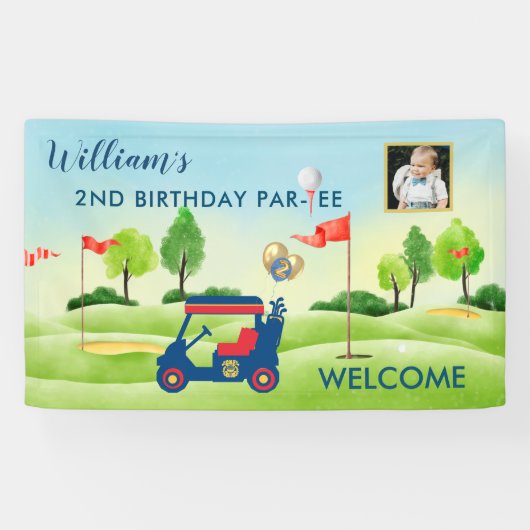Boy Golf Theme 2. Geburtstag Foto Party Banner (Horizontal)