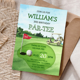 Boy Golf Theme 3. Geburtstag Par-T-Shirt Einladung