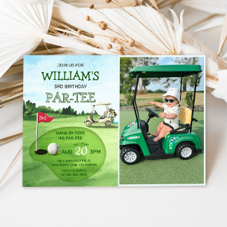 Boy Golf Theme 3. Geburtstag Par-T-Shirt Foto Einladung