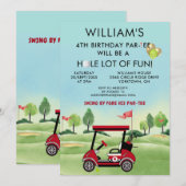 Boy Golf Theme 4th Birthday Par-Tee Einladung (Vorne/Hinten)