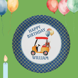 Boy Golf Theme Blue Red Yellow Personalisiert Pappteller