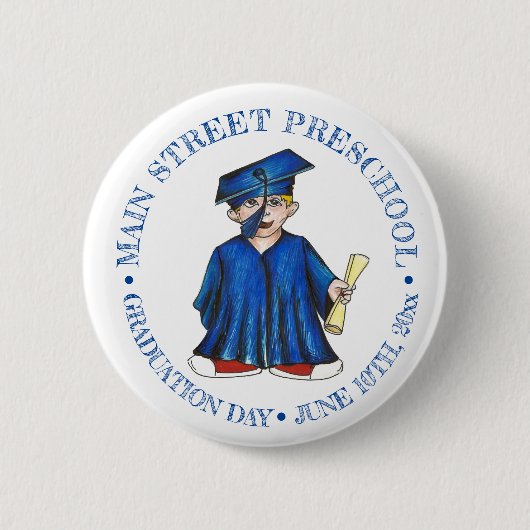 Boy Graduate Blue Cap Preschool Abschluss Button (Vorderseite)