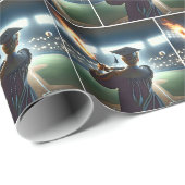 Boy Graduate Swinging a Flaming Baseball Bat Geschenkpapier (Rolleneckpunkt)