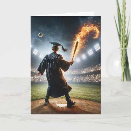 Boy Graduate Swinging a Flaming Baseball Bat Karte (Vorderseite)