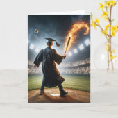 Boy Graduate Swinging a Flaming Baseball Bat Karte (Gelbe Blume)