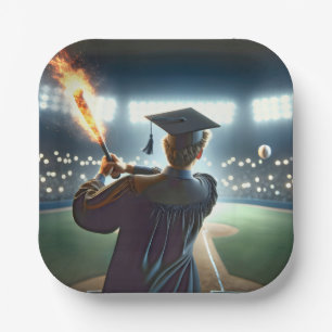 Boy Graduate Swinging a Flaming Baseball Bat Pappteller