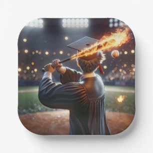 Boy Graduate Swinging a Flaming Baseball Bat Pappteller