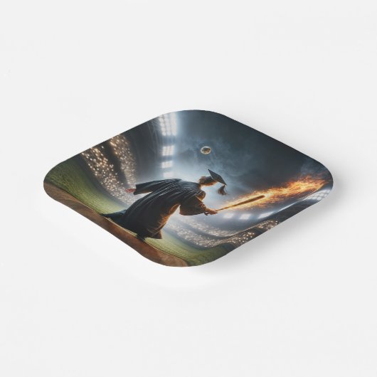 Boy Graduate Swinging a Flaming Baseball Bat Pappteller (Gewinkelt)