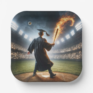Boy Graduate Swinging a Flaming Baseball Bat Pappteller