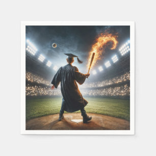 Boy Graduate Swinging a Flaming Baseball Bat Serviette