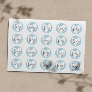"Boy" Gray White Baby Blue Heart Runder Aufkleber