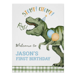 Boy Green Dinosaurier 1. Geburtstag Begrüßungszeic Poster