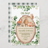 Boy Greenery Forest Animals Baby Shower Einladung (Vorne/Hinten)