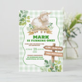 Boy Greenery Lamb Einladung (Stehend Vorderseite)