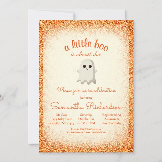Boy Halloween Ghost Little Boo Baby Shower Orange Einladung (Vorderseite)