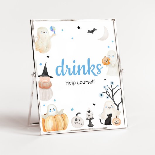 Boy Halloween Little Boo Baby Shower Drinks Poster