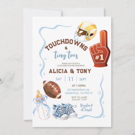 Boy Hand Drawn Quirky Touchdown und Tiny Town Einladung (Vorderseite)