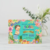 Boy Hawaiian Luau Birthday Party Einladung (Stehend Vorderseite)