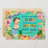 Boy Hawaiian Luau Birthday Party Einladung (Vorne/Hinten)