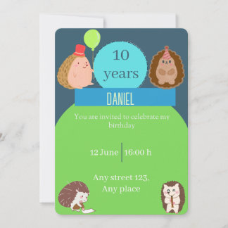 Boy Hedgehog Birthday Party Invitation Einladung