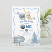 Boy Hockey Birthday Invitation Einladung (Stehend Vorderseite)