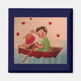 Boy Holding Heart in Boat Magnet