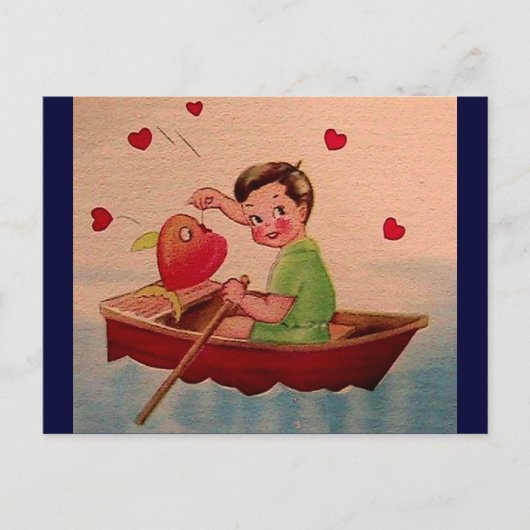 Boy Holding Heart in Boat Postkarte (Vorderseite)