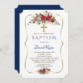 Boy Holiday Weihnachten Red White Poinsettia Taufe Einladung (Vorne/Hinten)