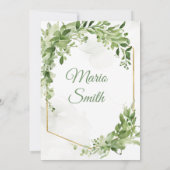 Boy Holy Communion Minimalistisch Greenery Gold Einladung (Rückseite)