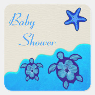 Boy Honu Baby Shower Quadratischer Aufkleber