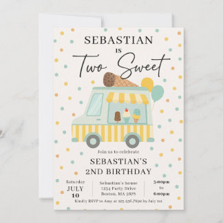 Boy Ice Cream Truck 2. Geburtstag Party Einladung
