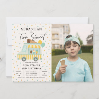 Boy Ice Cream Truck 2. Geburtstag Party Foto Einladung