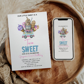 Boy Ice Cream Truck Zwei Sweet 2. Geburtstag Party Einladung