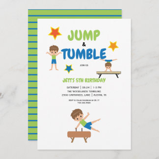 Boy Jump Tumble Gymnastics Geburtstagsparty Einladung