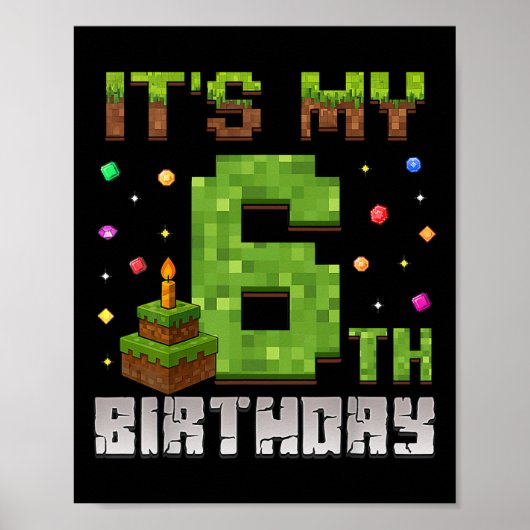 Boy Kid Birthday Party It's My 6th Birthday Gamer  Poster (Vorne)