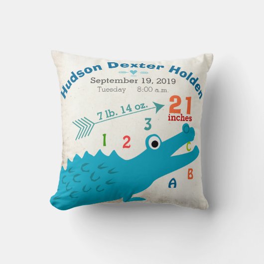 Boy Kinderzimmer Baby Birth Stat Alligator Niedlic Kissen (Vorderseite)