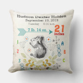 Boy Kinderzimmer Baby Birth Stat Eichhörnchen Arro Kissen (Vorderseite)