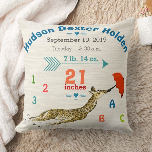 Boy Kinderzimmer Baby Birth Stats Giraffe Arrow Mu Kissen (Decke)