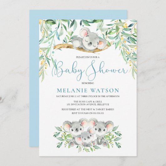 Boy Koala Bush Babies Baby Shower Einladungen (Vorne/Hinten)