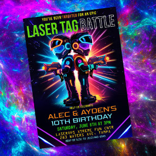 Boy Laser Tag Birthday Einladung
