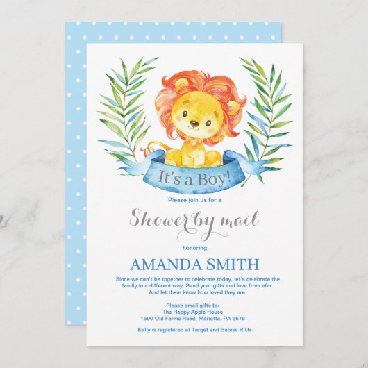 Boy Lion Baby Shower by Mail Einladung (Vorne/Hinten)
