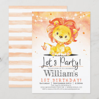Boy Lion Birthday Party Orange Einladung