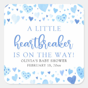 Boy Little Heartbreaker Blue Valentine Baby Dusche Quadratischer Aufkleber