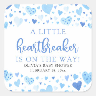 Boy Little Heartbreaker Blue Valentine Baby Dusche Quadratischer Aufkleber
