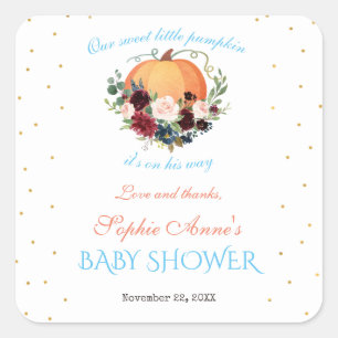 Boy Little Pumpkin Burgundy Floral Baby Showe Quadratischer Aufkleber