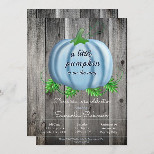 Boy Little Pumpkin Fall Pumpkin Baby Dusche Einladung (Vorne/Hinten)