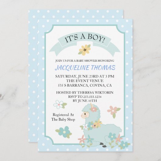 Boy Llama Baby Shower Einladung (Vorne/Hinten)