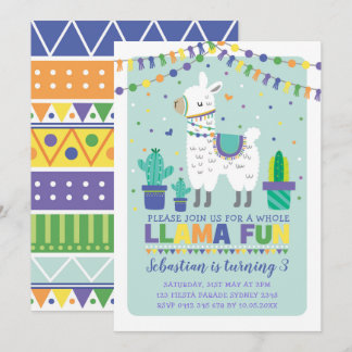 Boy Llama Geburtstag / Niedliches Alpaca Fiesta Pa Einladung